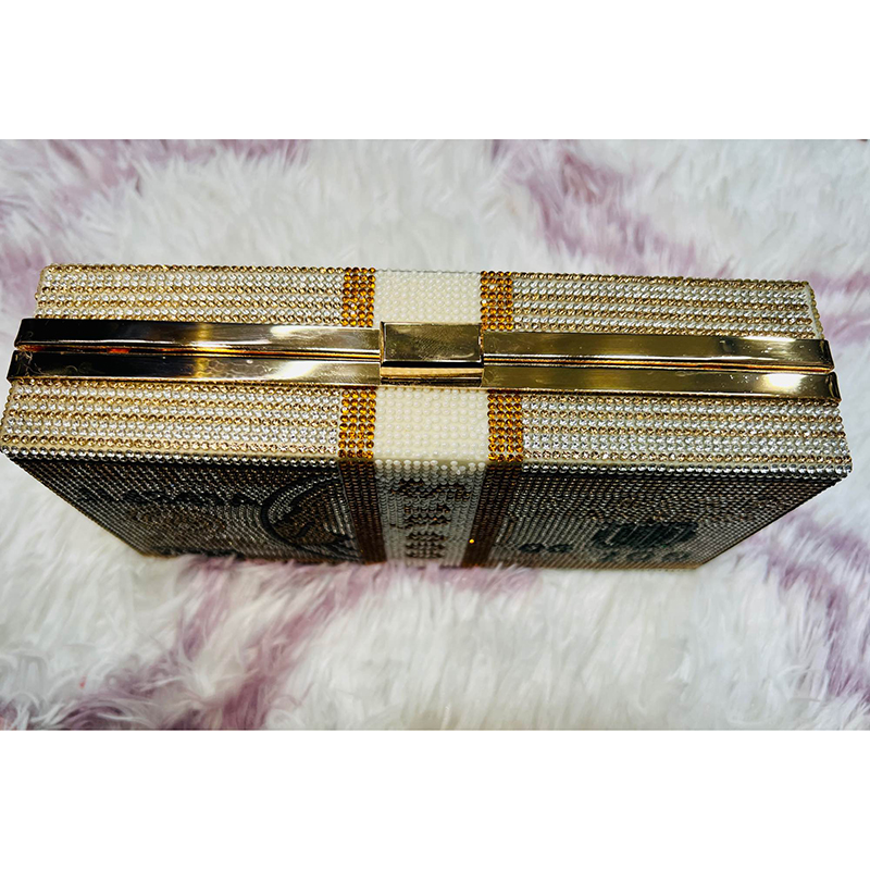 Picture of New Doller Clutch Rhinestone Purse 10,000 Dollars Stack Bags of Cash Evening Handbags Shoulder Wedding Bag