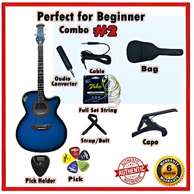 Picture of Beginner Combo 2 - Signature Acoustic Guitar with Electric Output + 3 Picks + Bag + Belt + Pick Holder +  capo + cable + string + Converter - Blue
