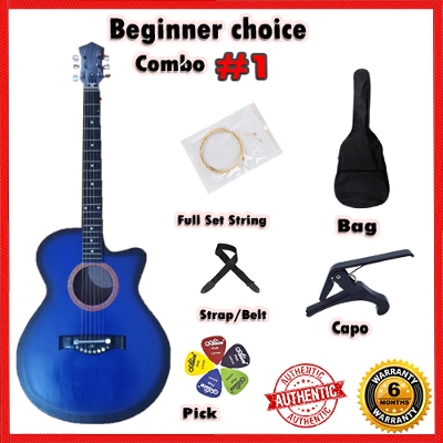 Picture of Best Beginner Choice New Acoustic Guitar + bag+ picks + Belt +Strings + Capo - Blue
