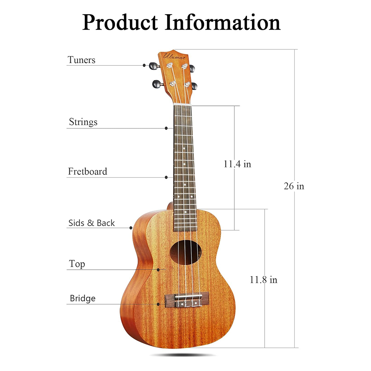 Picture of 26 Mahogany Ukulele Guitar Acoustic 4 String Guitar Hawaii Soprano Ukulele