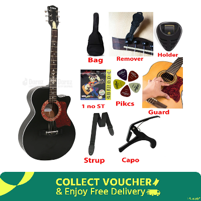 Picture of DARK DK-200B Semi Electric Guitar Basswood 6 Strings Folk Acoustic Guitar with Bag Picks