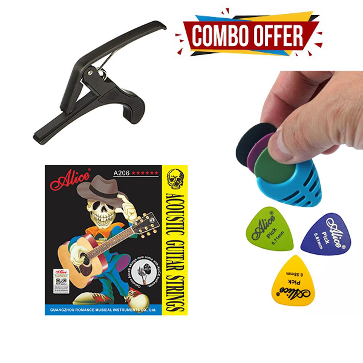 Picture of Acoustic Guitar Alice Combo Full Set Strings Capo 3 Piece Pick Holder - guitar strings