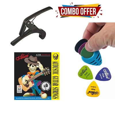 Picture of Acoustic Guitar Alice Combo Full Set Strings Capo 3 Piece Pick Holder - guitar strings