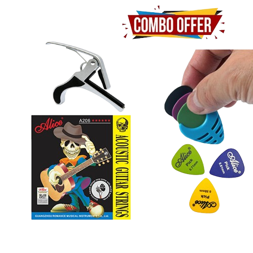 Picture of Acoustic Guitar Alice Combo Full Set Strings Capo 3 Piece Pick Holder - guitar strings