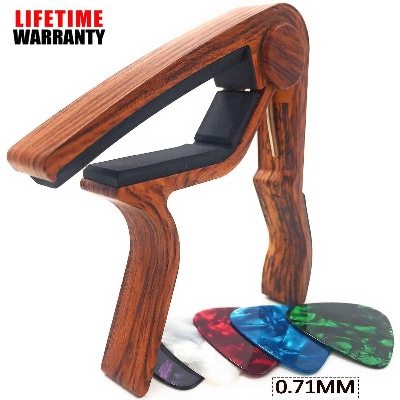 Picture of Guitar Capo for Acoustic and Electric Guitars - Rosewood with 5 Picks