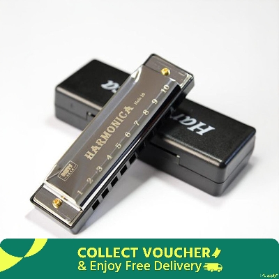 Picture of Music Mart Top Harmonica Diatonic Blues Harmonica Key of C 10 Holes 20 Tones Blues Harp Mouth Organ Harmonica For Adults Beginners Professionals and Students Silver grey