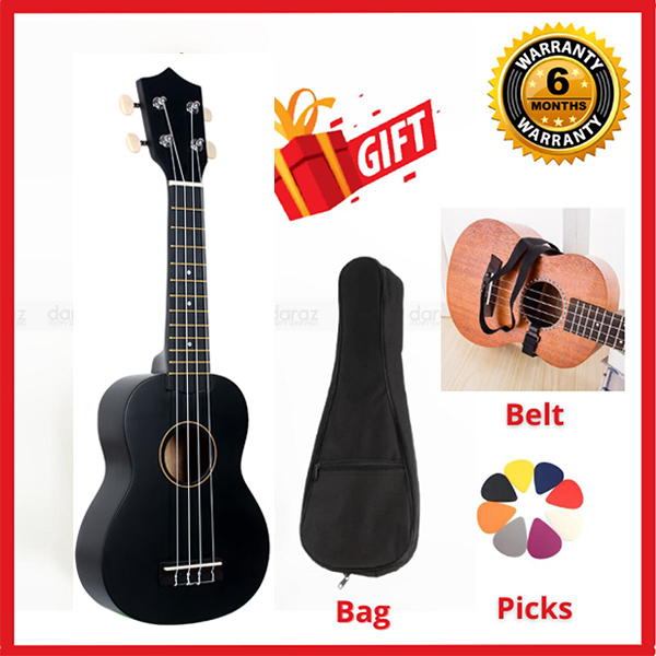 Picture of 23" Black Ukulele Concert Acoustic 4 String Guitar Soprano Ukulele With Bag Picks