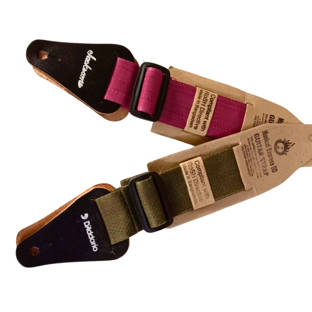 Picture of Adjustable Guitar Strap, Soft Cotton & Leather Ends Strap for Bass, Electric & Acoustic Guitar, Musical Instrument Accessories for Men Women, Black+ Blue +Pink+ Brown