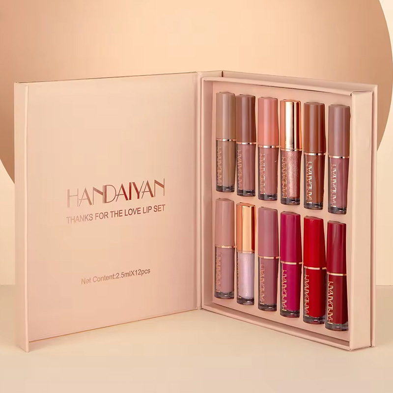 Picture of HANDAIYAN 12 Colors 2.5ml Lip Gloss Set Matte Pearlescent Non-Sticky Lip Glaze Lipstick