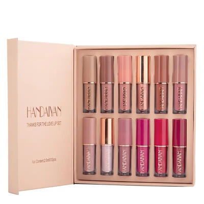 Picture of HANDAIYAN 12 Colors 2.5ml Lip Gloss Set Matte Pearlescent Non-Sticky Lip Glaze Lipstick