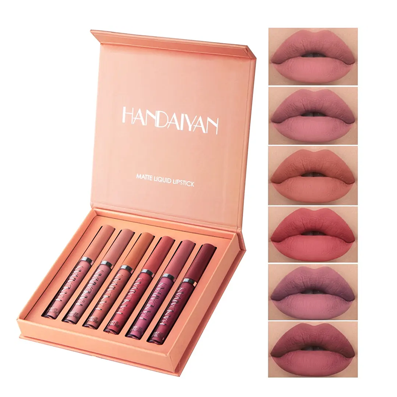 Picture of HANDAIYAN 06 Colors 2.5ml Lip Gloss Set Matte Pearlescent Non-Sticky Lip Glaze Lipstick set-B