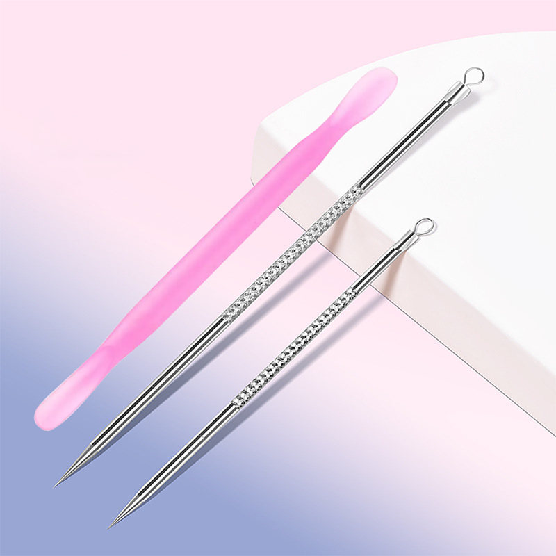 Picture of Romantic May 3Pc/Set Stainless Steel Blackhead Removal Kit Acne Blemish Pimple Extractor Remover Needles Tweezers Face Skin Care Tools