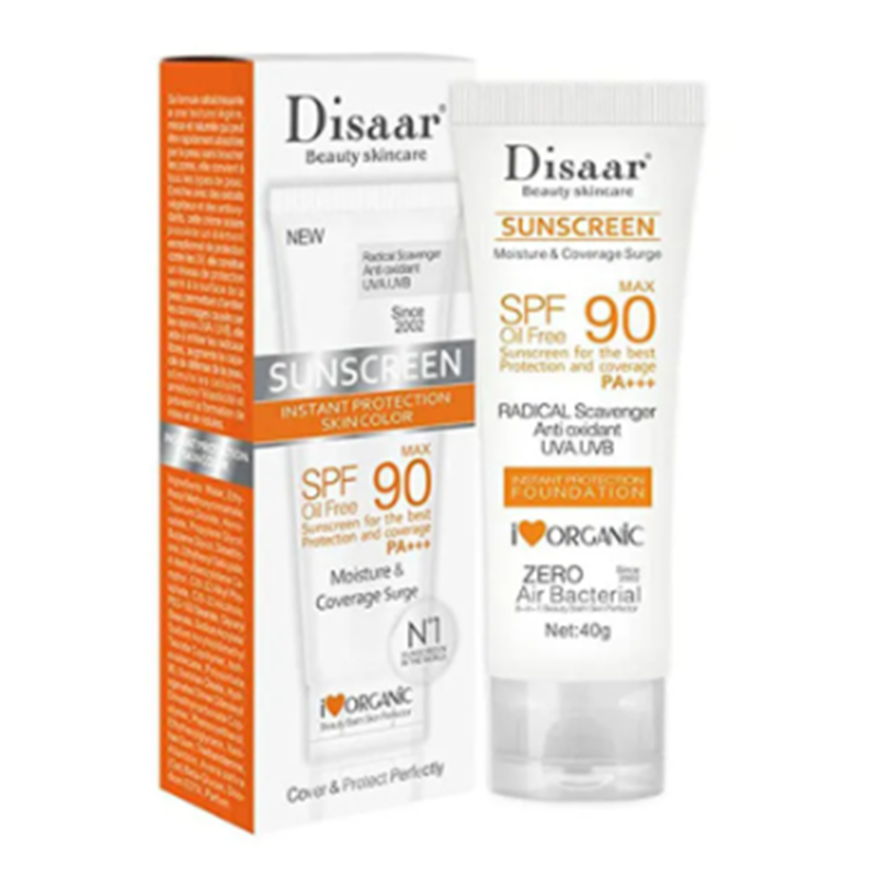 Picture of Disaar Sunscreen SPF 90 Instant Protection UVA UVB Foundation PA+++ Oil Free Sunblock Cover Protect Perfectly Moisturizing Coverage Surge 40g