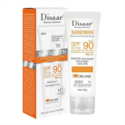 Picture of Disaar Sunscreen SPF 90 Instant Protection UVA UVB Foundation PA+++ Oil Free Sunblock Cover Protect Perfectly Moisturizing Coverage Surge 40g