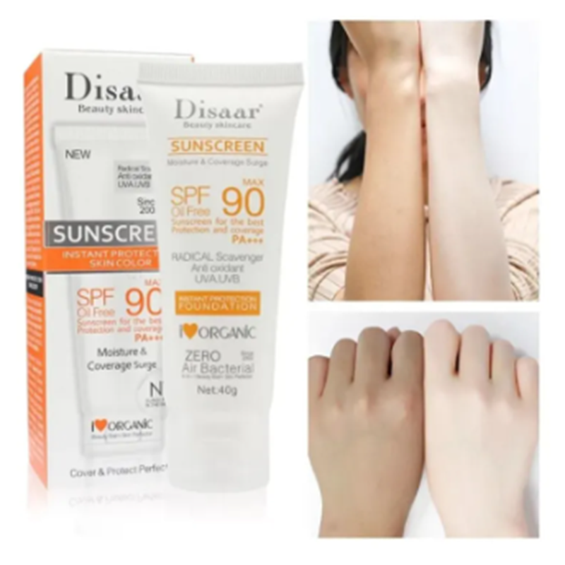 Picture of Disaar Sunscreen SPF 90 Instant Protection UVA UVB Foundation PA+++ Oil Free Sunblock Cover Protect Perfectly Moisturizing Coverage Surge 40g