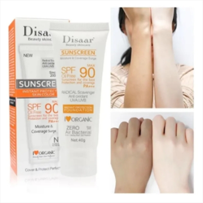 Picture of Disaar Sunscreen SPF 90 Instant Protection UVA UVB Foundation PA+++ Oil Free Sunblock Cover Protect Perfectly Moisturizing Coverage Surge 40g