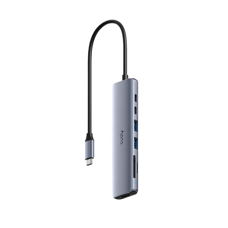 Picture of CUDY UH407 7-In-1 HDMI SD/TF 4K USB-C Hub - HDMI 2.0, Upstream PD USB-C Male, USB-A 3.2 Gen 1 (5 Gbps),  USB-C 3.2 Gen 1 (5 Gbps) , TF Slot,  SDXC Slot,  USB-C Receiving 100W PD - PC / Mac / iPad / iPhone / Android / Nintendo