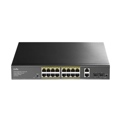 Picture of Cudy GS1018PS2 16-GbE PoE Switch with 2 Uplink GbE and 2 Uplink SFP - 16× GbE with 802.3at/af Mode A PoE - 200W Power Supply - 2× Uplink GbE + 2× Uplink SFP - Watchdog under Extend Mode