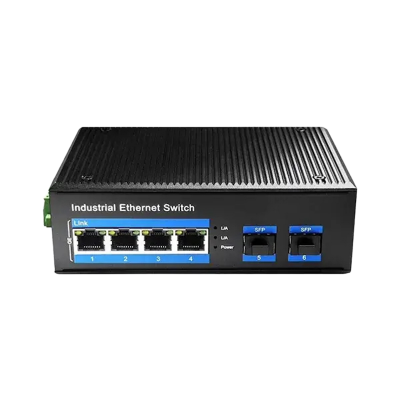 Picture of Cudy IG1004S2P  4-Port Gigabit Industrial PoE+ Switch with 2 SFP Slots - 4× PoE+ RJ45 Ports – 10/100/1000 Mbps, 30W each - 2× SFP Ports – Multi-mode 2 km, single-mode up to 80 km - Wide Temp Range – -40℃ to 85℃ operation