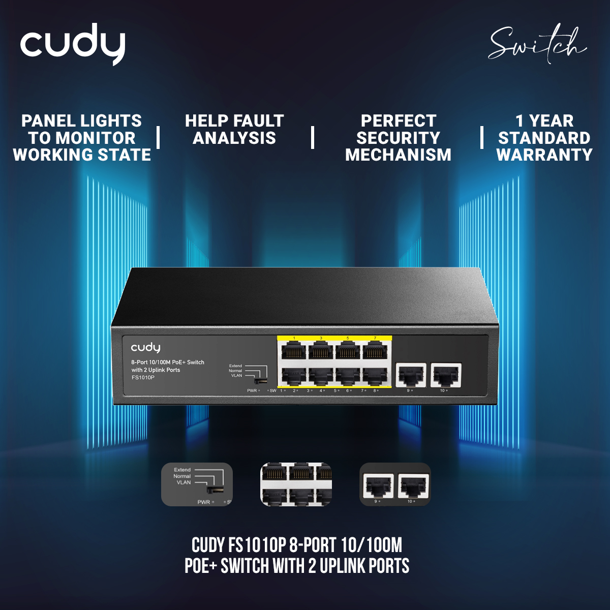 Picture of Cudy FS1010P 8-Port 10/100M PoE+ Switch with 2 Uplink Ports