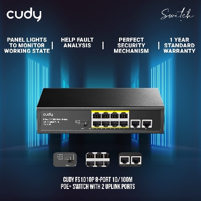 Picture of Cudy FS1010P 8-Port 10/100M PoE+ Switch with 2 Uplink Ports