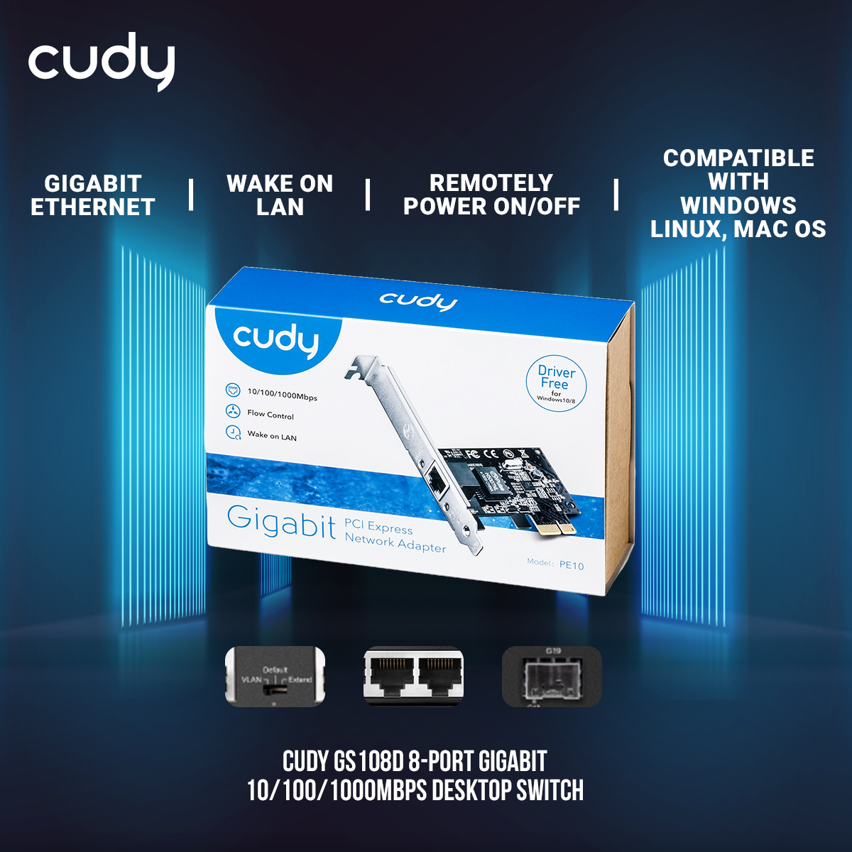 Picture of Cudy PE10 Gigabit PCI Express Network Adapter - Super Fast 10/100/1000Mbps - Wake on LAN - Compatible with Windows, Linux, macOS