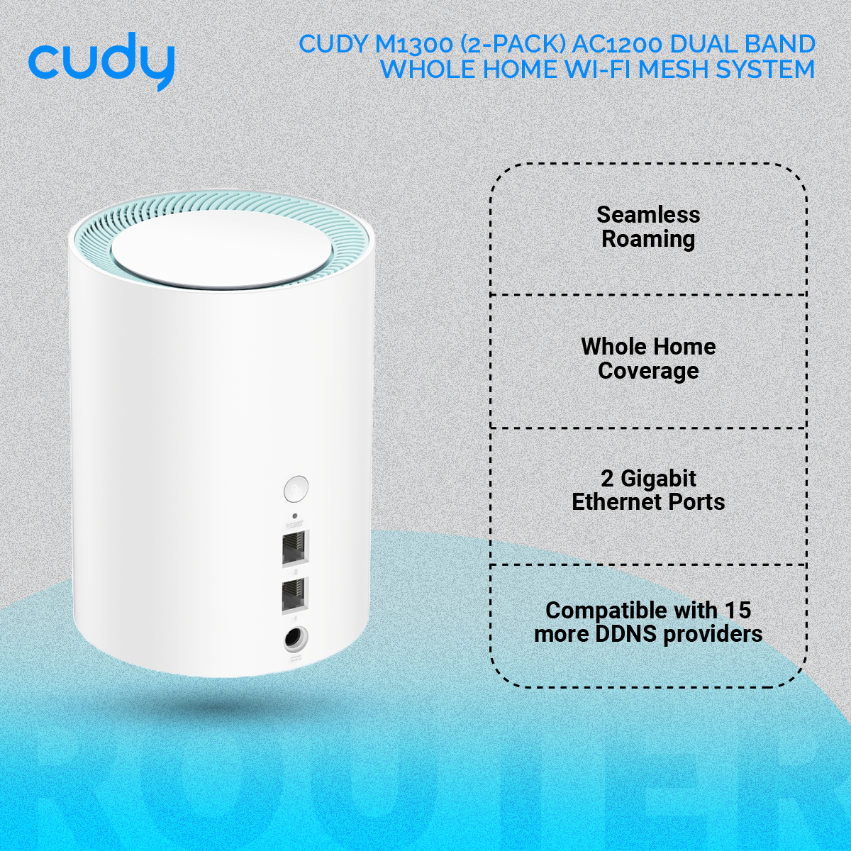 Picture of Cudy M1300 (2-Pack) AC1200 Dual Band Whole Home Wi-Fi Mesh System - 867Mbps on 5GHz and 300Mbps on 2.4GHz - 2 Gigabit Ethernet Ports - White