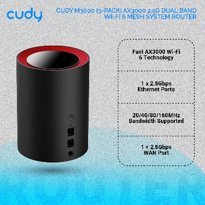 Picture of CUDY M3000 (2-Pack) AX3000 2.5G Dual Band Wi-Fi 6 Mesh System Router