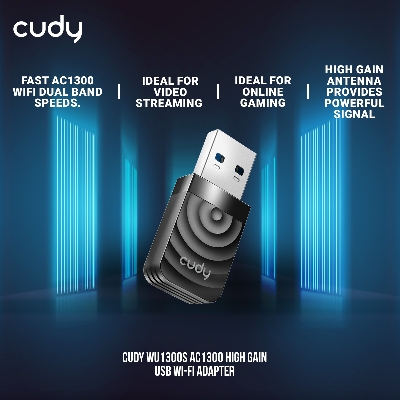 Picture of Cudy WU1300S AC1300 High Gain USB Wi-Fi Adapter - Upgrade to fast AC1300 WiFi speeds - Dual Band Ideal for video streaming and online gaming - High Gain Antenna provides powerful signal - Compatible with Windows 7/8/8.1/10, mac OS