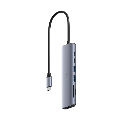 Picture of CUDY UH407 7-In-1 HDMI SD/TF 4K USB-C Hub - HDMI 2.0, Upstream PD USB-C Male, USB-A 3.2 Gen 1 (5 Gbps),  USB-C 3.2 Gen 1 (5 Gbps) , TF Slot,  SDXC Slot,  USB-C Receiving 100W PD - PC / Mac / iPad / iPhone / Android / Nintendo