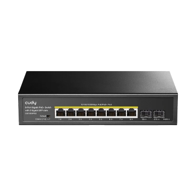 Picture of CUDY GS1008PS2 - 8-Port Gigabit PoE+ Switch with 2 Gigabit SFP Slots - 8× GbE with 802.3at/af Mode A PoE - Extend for 250 Meters Transmission - 120W Power Supply - Watchdog under Extend Mode