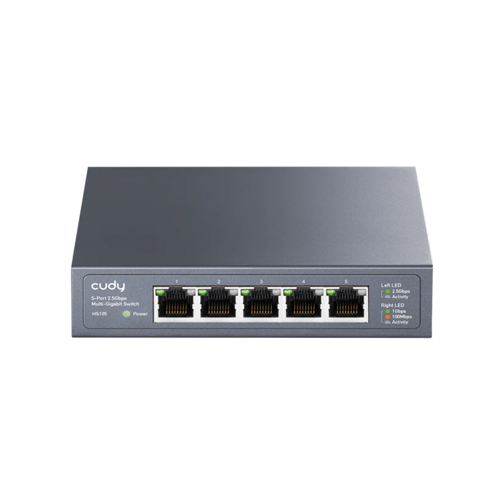 Picture of CUDY HS105 - 5-Port 2.5Gbps Unmanaged Switch - 5× 2.5G Ethernet Ports - Max 10.5W, Idle 4.7W - 119×85×28 mm (4.69×3.35×1.1") - IGMP Snooping, Loop Prevention - Desktop, Rack-Mount