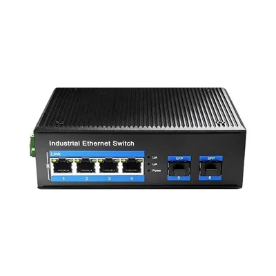 Picture of Cudy IG1004S2P  4-Port Gigabit Industrial PoE+ Switch with 2 SFP Slots - 4× PoE+ RJ45 Ports – 10/100/1000 Mbps, 30W each - 2× SFP Ports – Multi-mode 2 km, single-mode up to 80 km - Wide Temp Range – -40℃ to 85℃ operation