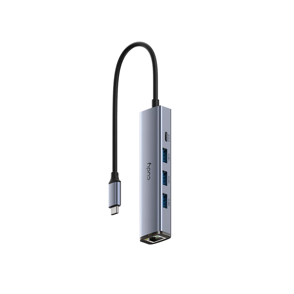 Picture of CUDY UH605 5-In-1 USB-C Hub with Gigabit Ethernet Port -  1× Upstream USB-A Male (5 Gbps) - 3× USB-A 3.2 Gen 1 (5 Gbps) - 1× Gigabit Ethernet RJ45 Port - 1× USB-C Port Receiving 5V2A DC - Plug-and-Play on Windows, Mac, Linux