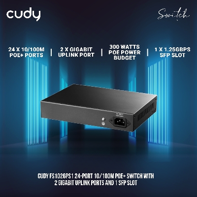 Picture of Cudy FS1026PS1 24-Port 10/100M PoE+ Switch with 2 Gigabit Uplink Ports and 1 SFP Slot