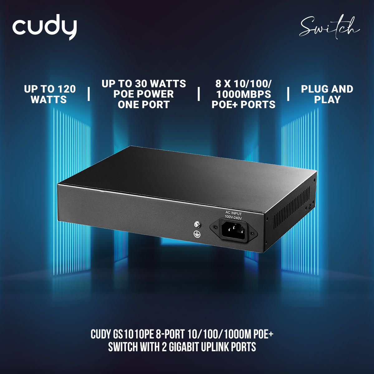 Picture of Cudy GS1010PE 8-Port 10/100/1000M PoE+ Switch with 2 Gigabit Uplink Ports