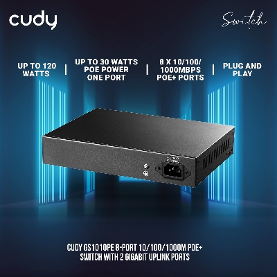 Picture of Cudy GS1010PE 8-Port 10/100/1000M PoE+ Switch with 2 Gigabit Uplink Ports