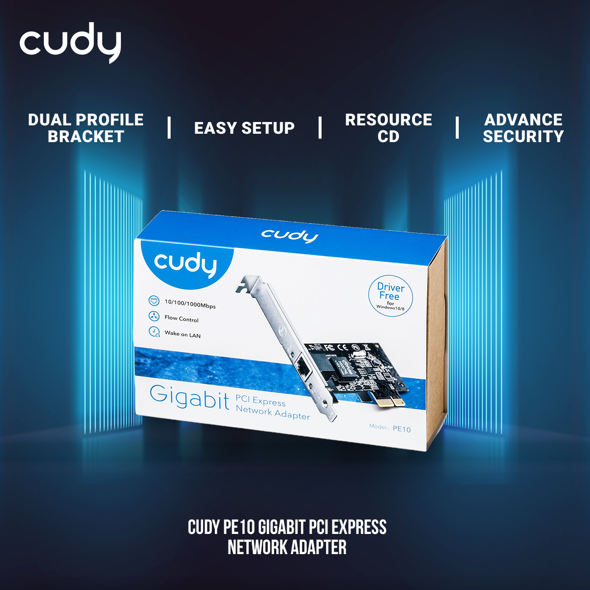 Picture of Cudy PE10 Gigabit PCI Express Network Adapter - Super Fast 10/100/1000Mbps - Wake on LAN - Compatible with Windows, Linux, macOS