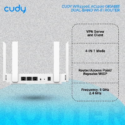 Picture of Cudy WR1300E AC1200 Gigabit Dual-Band Wi-Fi Router - 867Mbps at 5GHz and 300Mbps at 2.4GHz - Beamforming - MU-MIMO - White