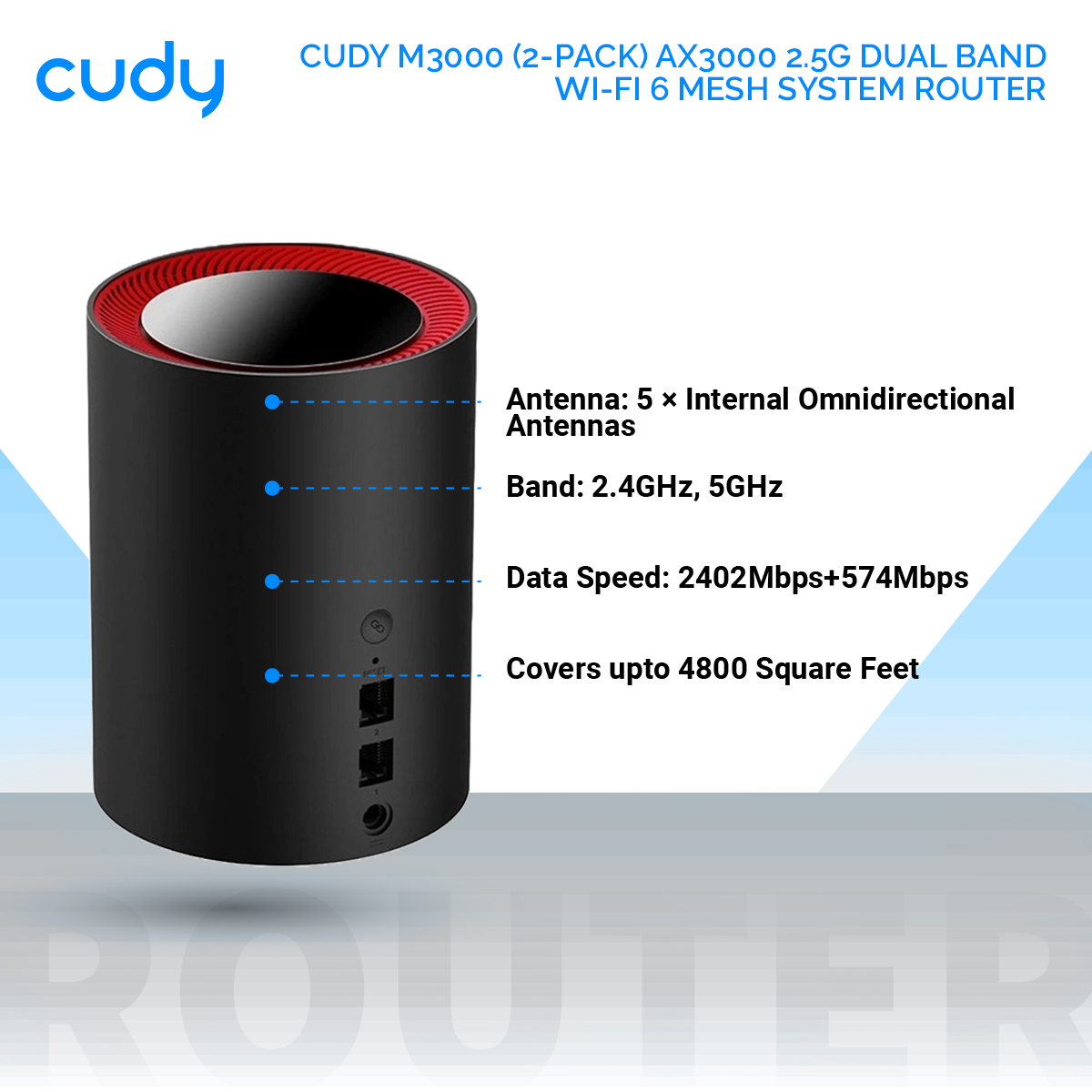 Picture of CUDY M3000 (2-Pack) AX3000 2.5G Dual Band Wi-Fi 6 Mesh System Router