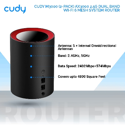 Picture of CUDY M3000 (2-Pack) AX3000 2.5G Dual Band Wi-Fi 6 Mesh System Router