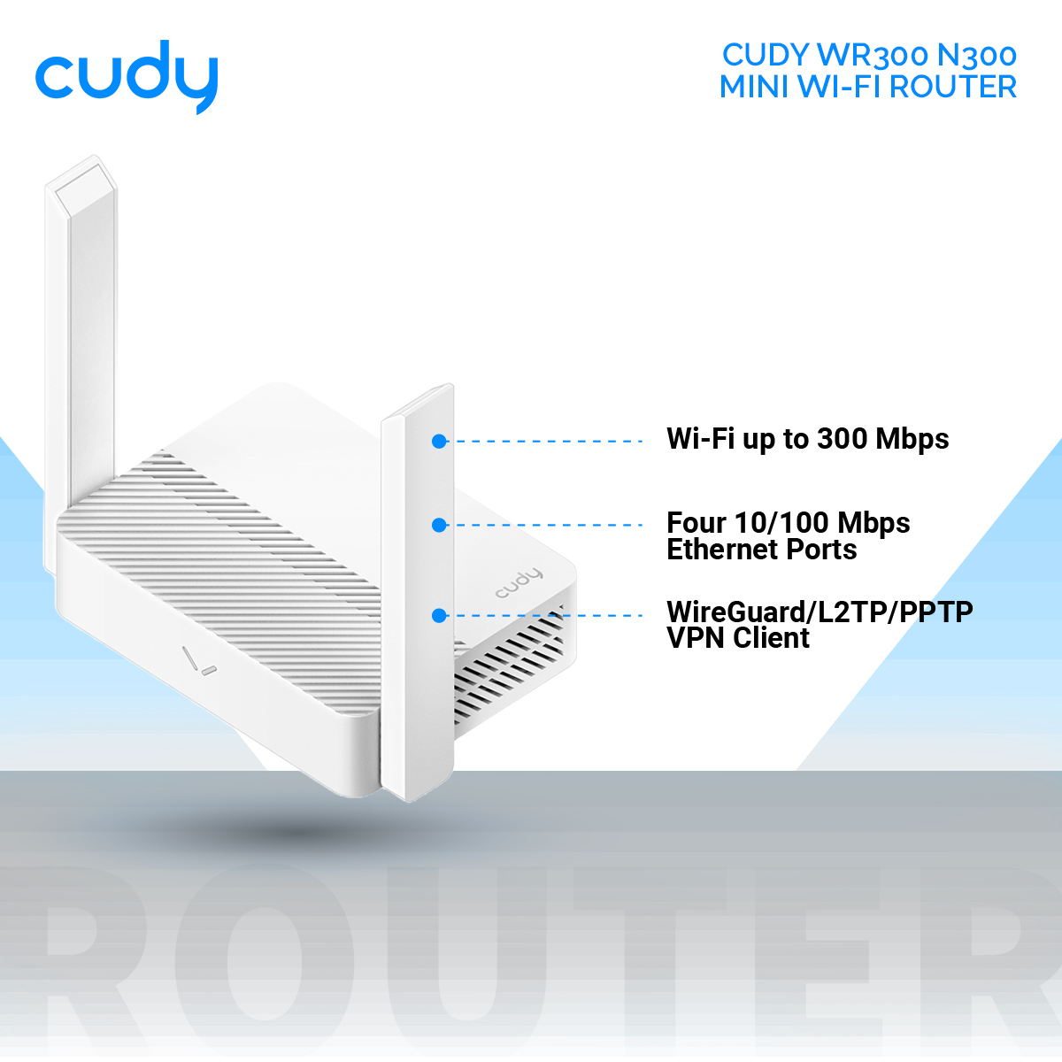 Picture of CUDY WR300 N300 Wi-Fi Router - Wi-Fi up to 300 Mbps - Four 10/100 Mbps Ethernet Ports - Cudy Mesh - Mini Router