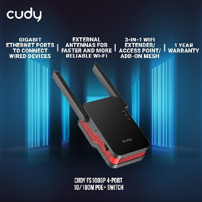 Picture of Cudy RE3000 AX3000 Dual Band Wi-Fi 6 Range Extender - Extremely Fast AX3000 Wi-Fi 6 Technology -  OFDMA, Beamforming and MU-MIMO Supported - Work with any standard router or gateway - Gigabit Ethernet ports to connect wired devices
