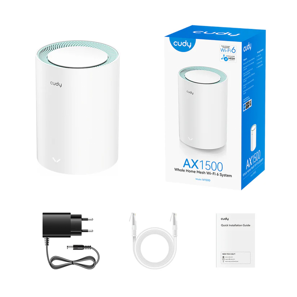 Picture of Cudy M1500 1-Pack AX1500 Dual Band Wi-Fi 6 Mesh System Router -  1201 Mbps + 300 Mbps Wi-Fi - 3× Gigabit Ethernet Ports - Connect 60 Devices - Parental Controls: URL Blacklist, Time Schedule, Profiles, Client Management - Cudy Mesh, VPN Client, Cudy App