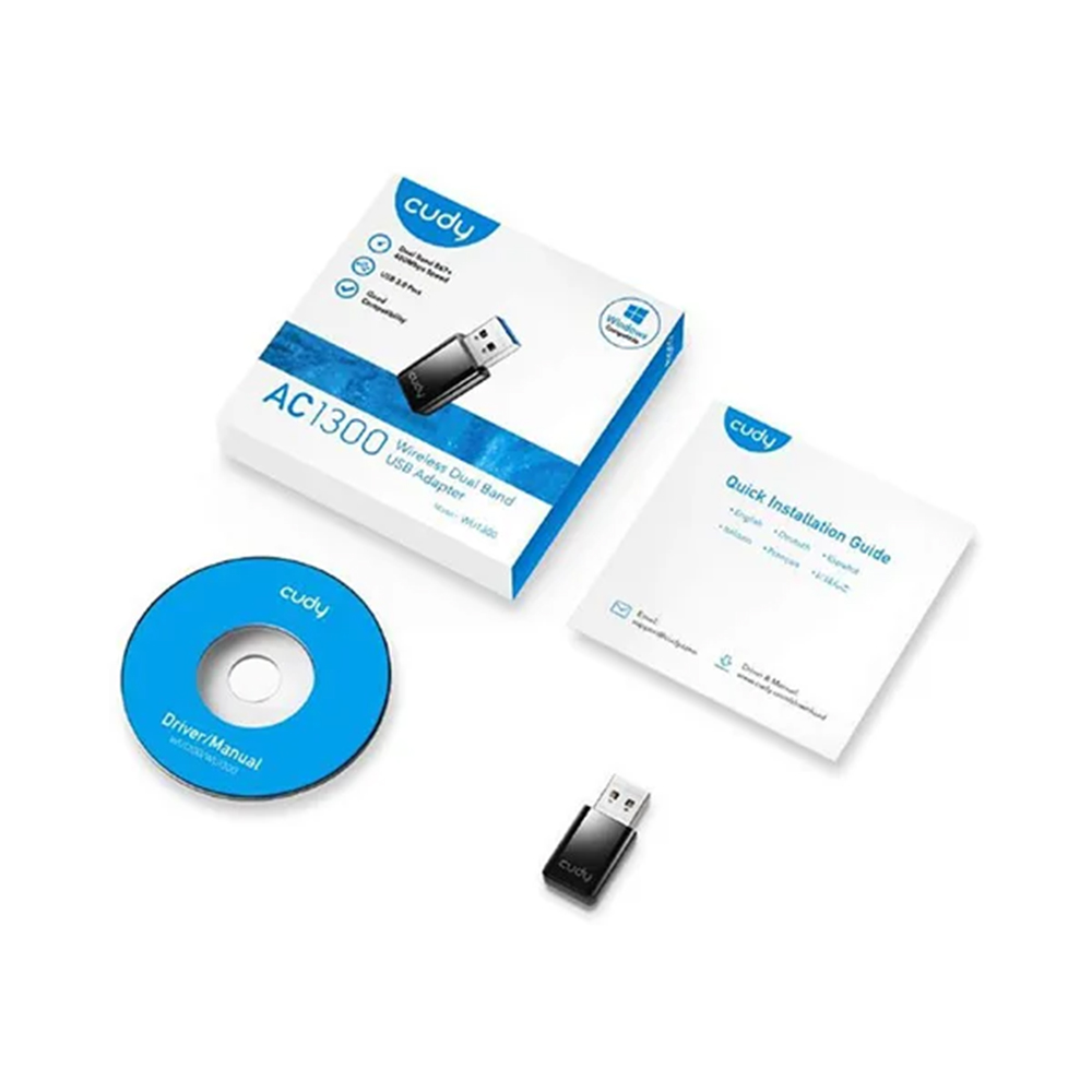 Picture of CUDY WU1300 AC1300 Dual Band Wireless Mini USB WiFi Adapter -  2.4GHz 400Mbps + 5GHz 867Mbps Wireless Speed - Supports 64/128-bit WEP, WPA/WPA2, and WPA-PSK/ WPA2-PSK (TKIP/AES) Encryption - Free Driver and auto Installation - 802.11ac/n/b/g Standard