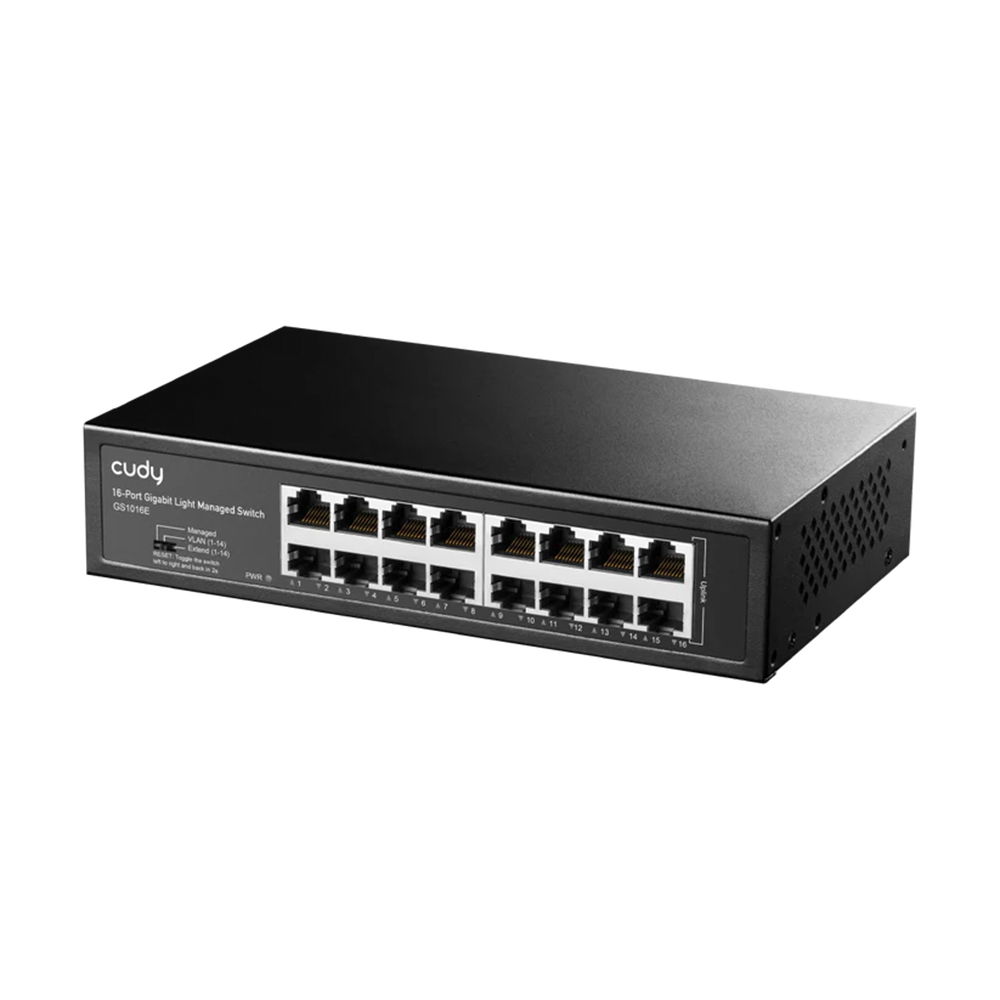 Picture of CUDY GS1016E 16-Port Gigabit Light Managed Switch - 16× GbE Port - Web Management, SNMP - VLAN (802.1Q/MTU/Voice/Port-Based) - Port Mirror, Static Aggregation, etc - Managed/VLAN/Extend Preset Modes