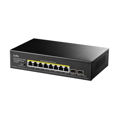 Picture of CUDY GS1008PS2 - 8-Port Gigabit PoE+ Switch with 2 Gigabit SFP Slots - 8× GbE with 802.3at/af Mode A PoE - Extend for 250 Meters Transmission - 120W Power Supply - Watchdog under Extend Mode