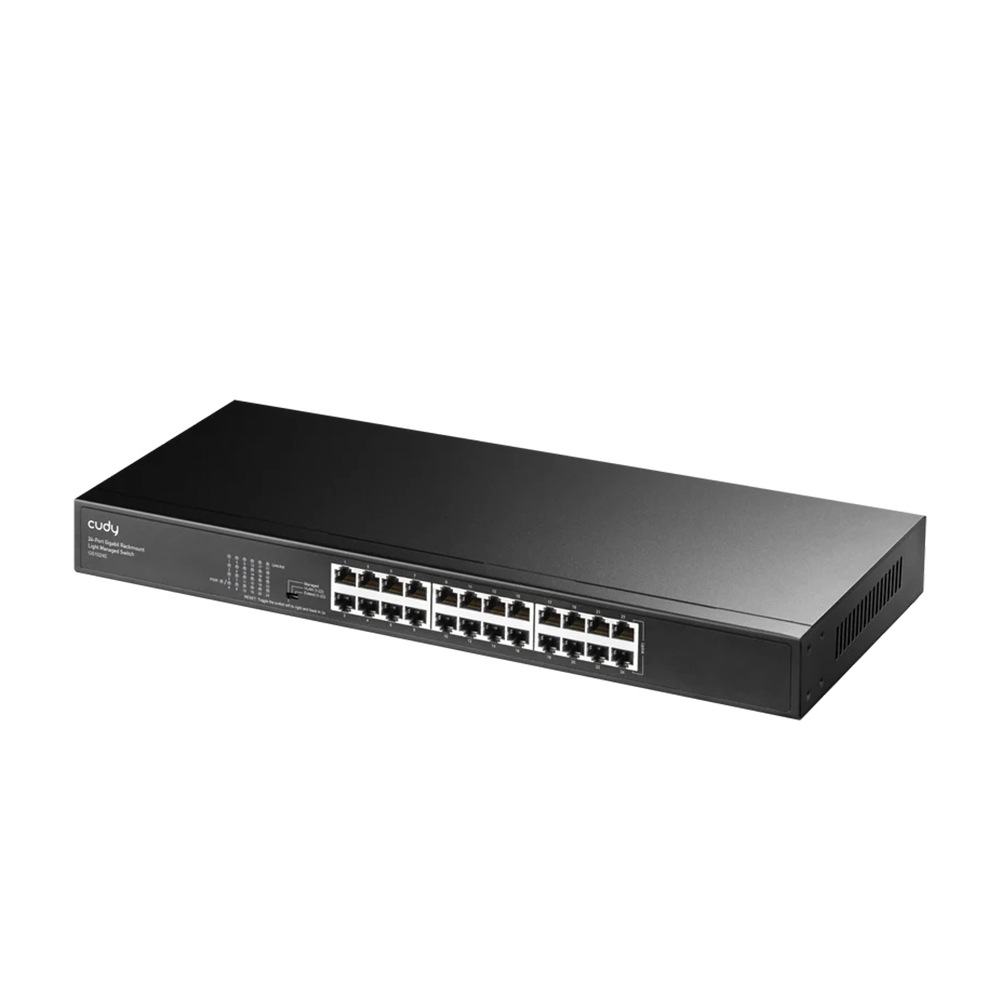 Picture of CUDY GS1024E 24-Port Gigabit Rackmount Light Managed Switch - 24× GbE Ports - Web Management, SNMP - VLAN (802.1Q/MTU/Voice/Port-Based) - Port Mirror, Static Aggregation, etc - Managed/VLAN/Extend Preset Modes