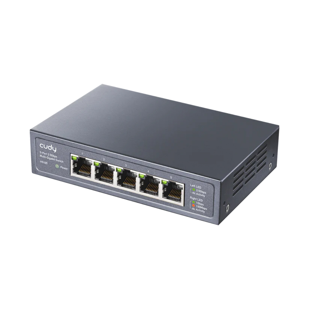 Picture of CUDY HS105 - 5-Port 2.5Gbps Unmanaged Switch - 5× 2.5G Ethernet Ports - Max 10.5W, Idle 4.7W - 119×85×28 mm (4.69×3.35×1.1") - IGMP Snooping, Loop Prevention - Desktop, Rack-Mount