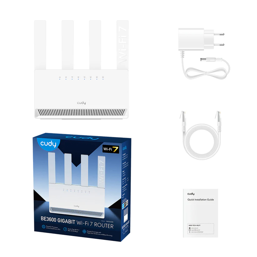 Picture of CUDY WR3600E BE3600 Gigabit Wi-Fi 7 Router - Broadcom 2 GHz Quad-Core CPU  - 200 Connected Devices - Covers up to 130 m² (1,400 ft²) - Cudy App, Cloud Control, VPN Server and Client